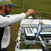 Nate Healey checking the sensors on the NIMS