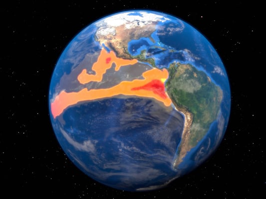El Niño Surface Ocsillation (ENSO) graphic showing sea surface temperature anomaly.