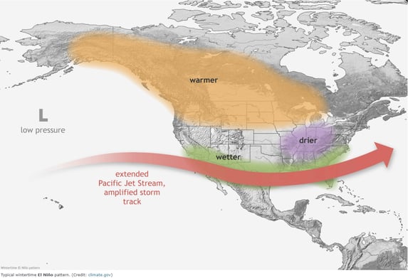 Extended Pacific Jet Stream amplified storm track