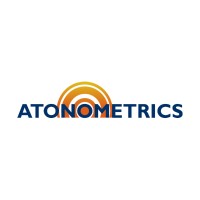 Atonometrics logo on a white background with bold font and a yellow sun